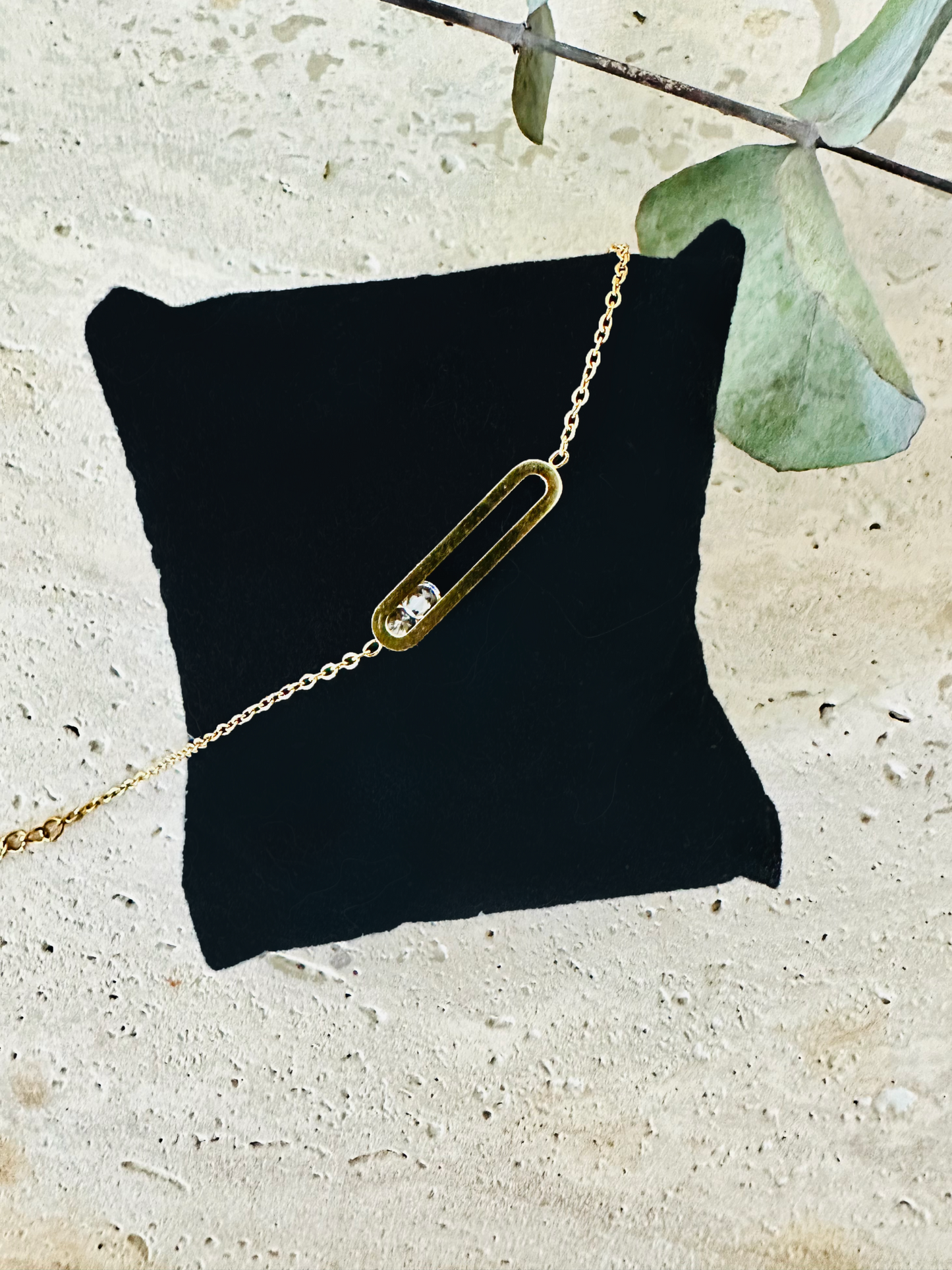 Collier doré "Trombone Éclat" en acier inoxydable avec zirconium