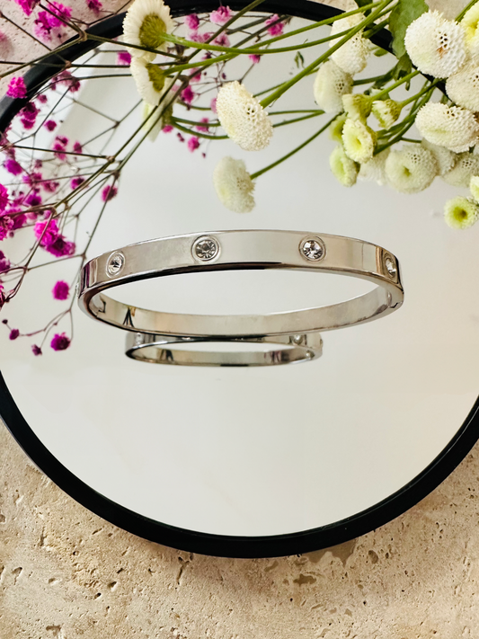 Bracelet Jonc Acier Inoxydable Doré ou Argenté avec Zircons