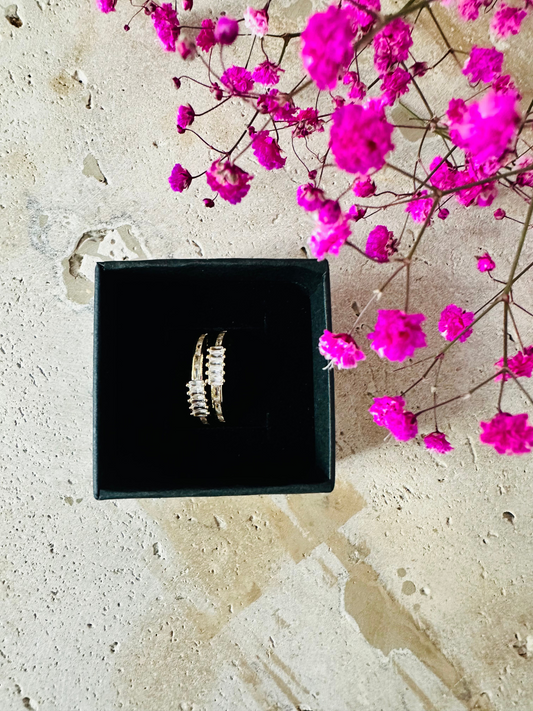 Bague Ajustable à Zircons Baguette – Finition Dorée ou Argent