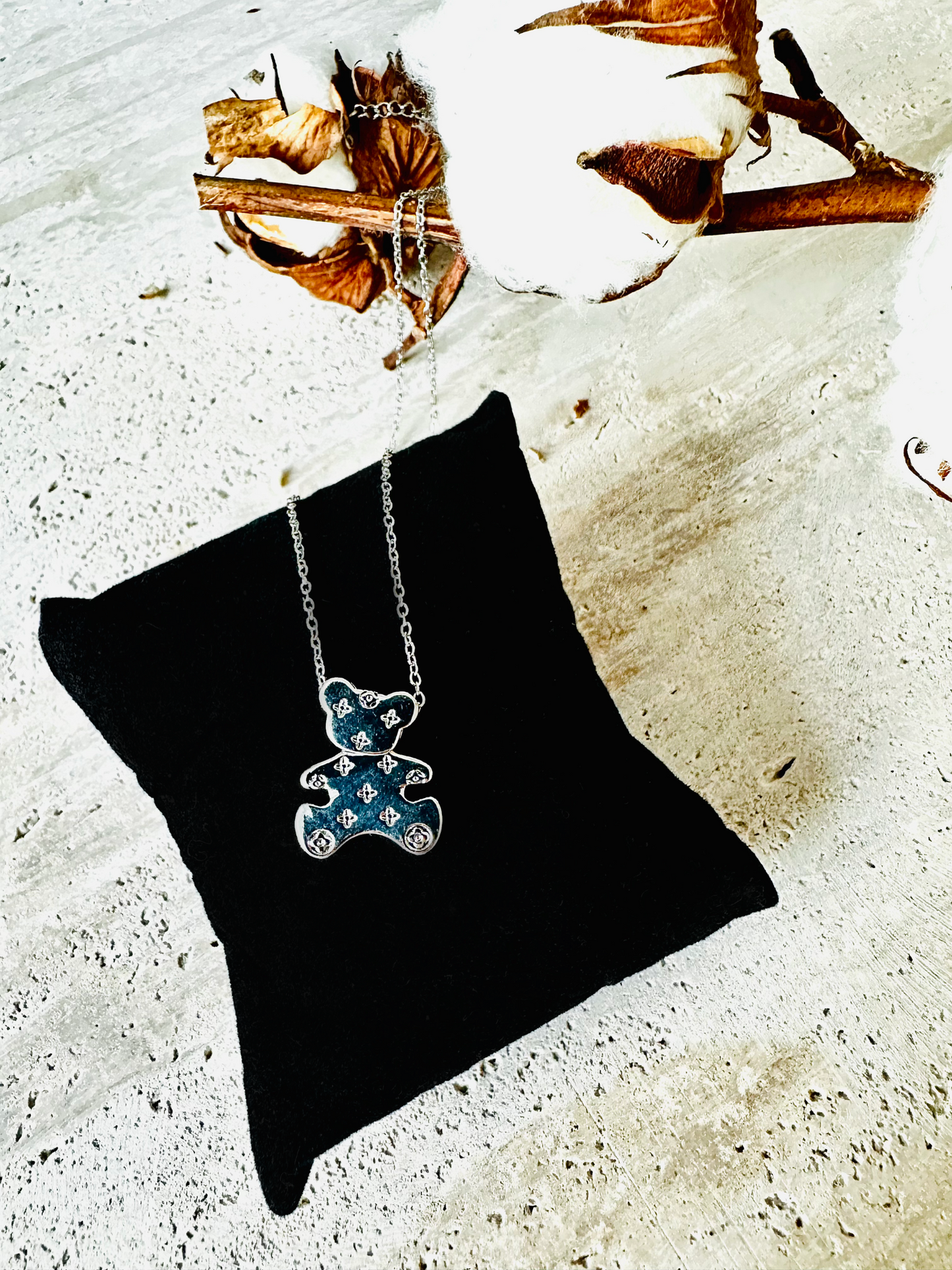 Collier Nounours en Acier Inoxydable avec Diamants Zircon - Or ou Argent