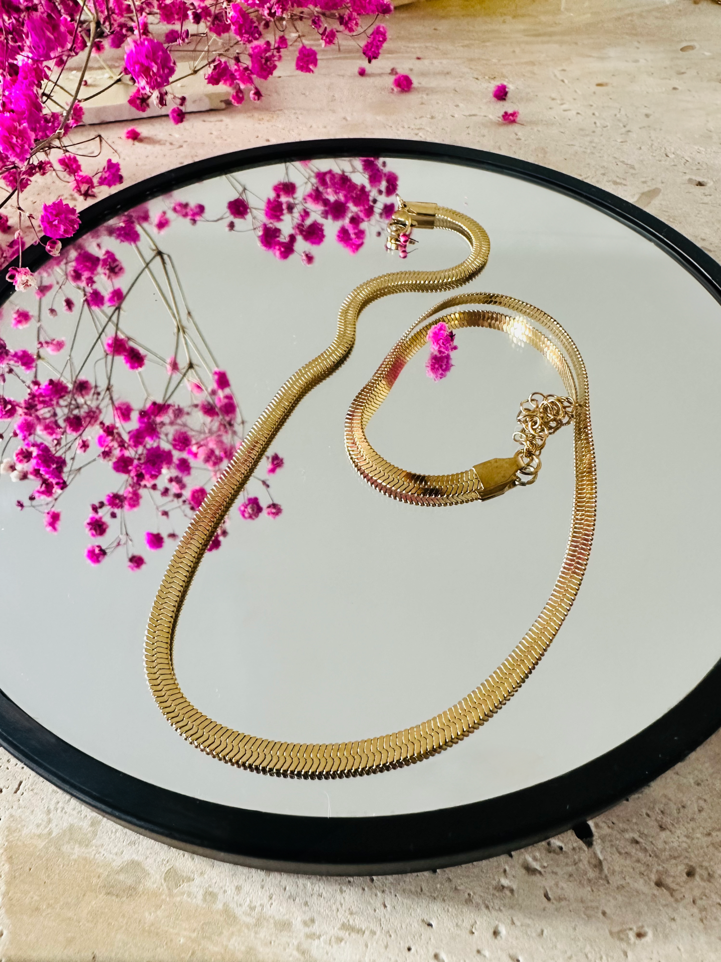 Collier Maille Serpent Plaqué Or 18k ou Argent Sterling – chaîne plate ajustable