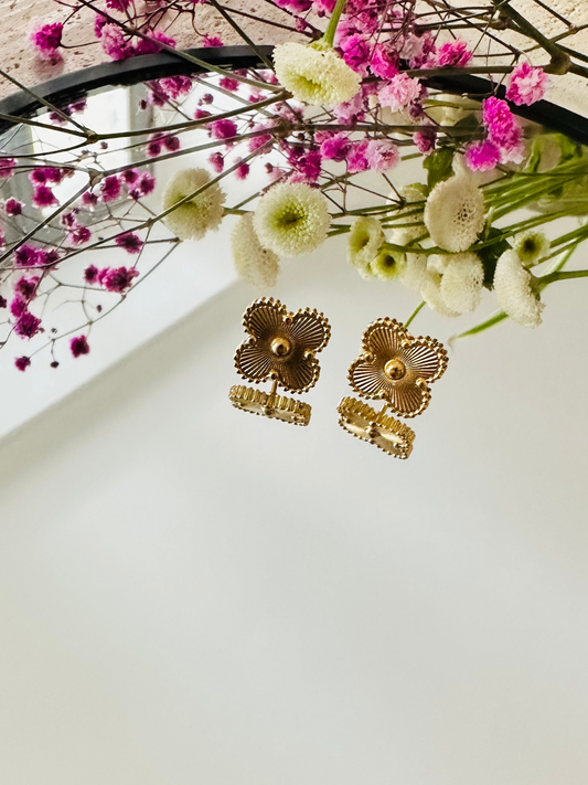 Boucles d'oreilles trèfles en acier inoxydable – Or et Argent