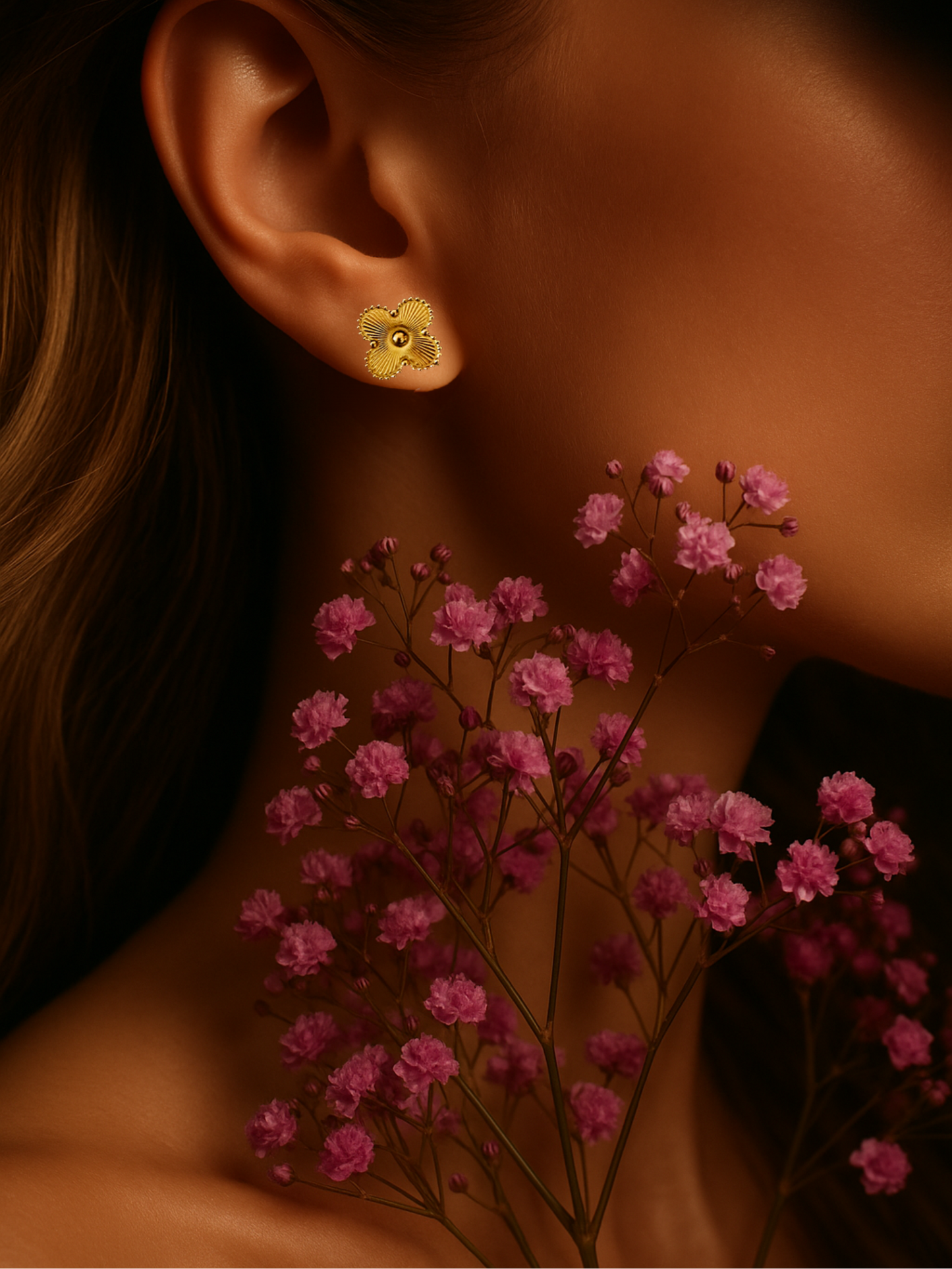 Boucles d'oreilles trèfles en acier inoxydable – Or et Argent