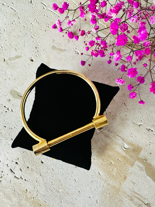Bracelet jonc "Clou" en acier inoxydable Plaqué Or 18K