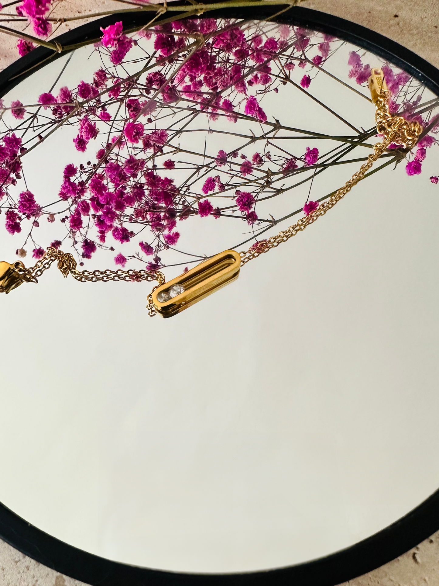 Collier doré "Trombone Éclat" en acier inoxydable avec zirconium
