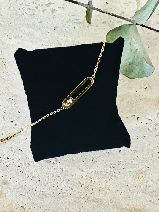 Collier doré "Trombone Éclat" en acier inoxydable avec zirconium