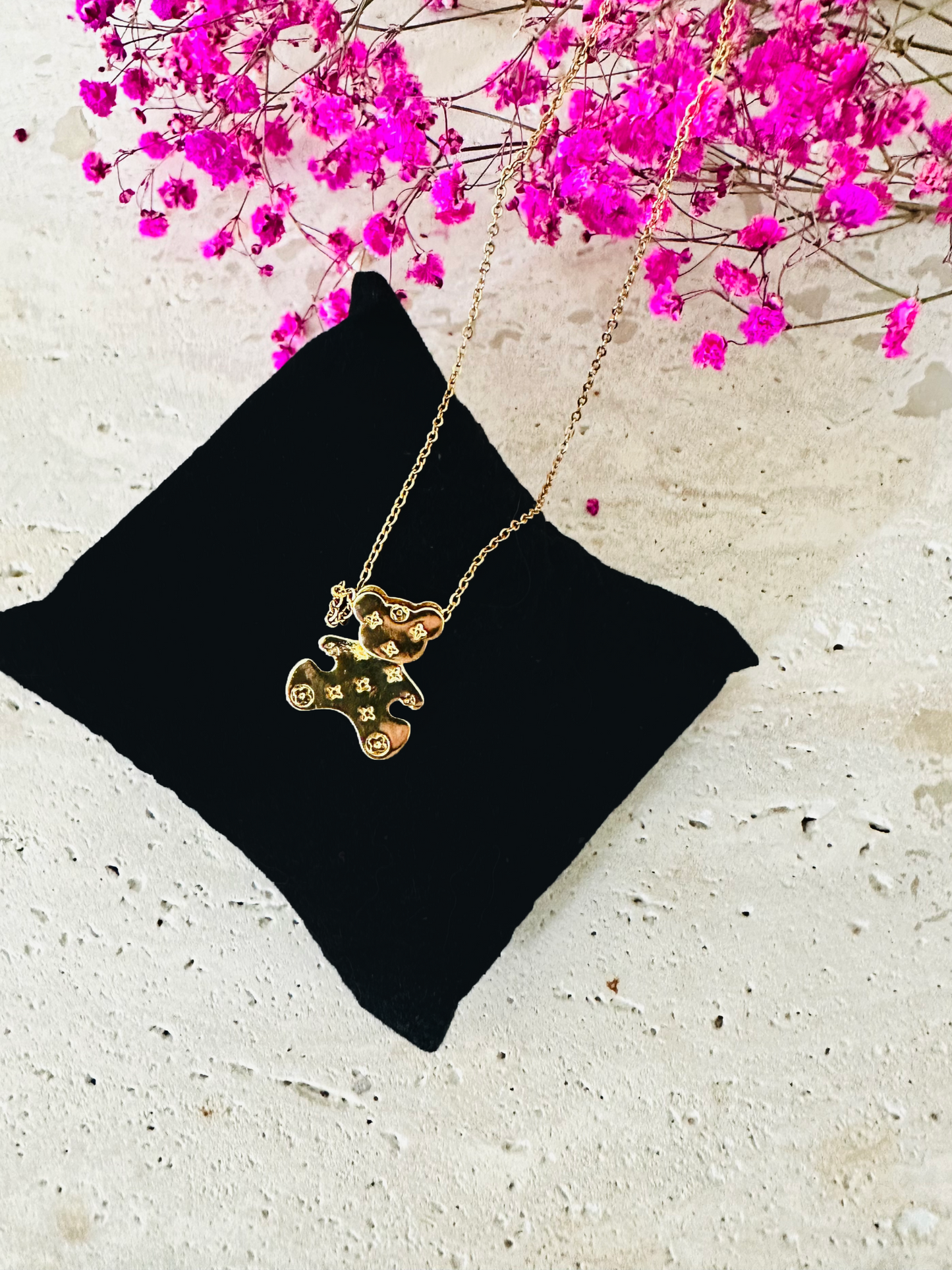 Collier Nounours en Acier Inoxydable avec Diamants Zircon - Or ou Argent
