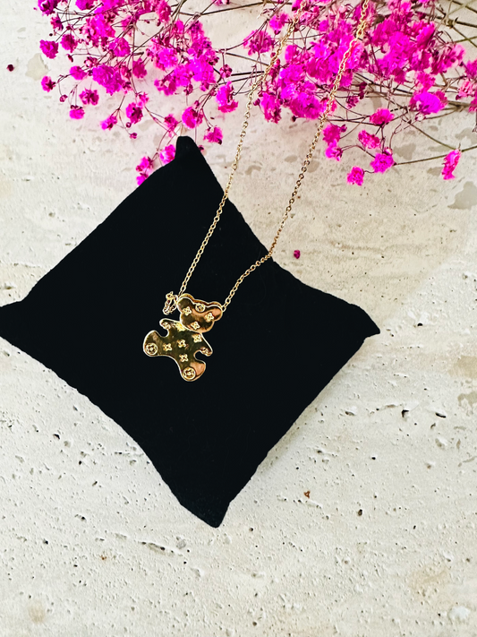Collier Nounours en Acier Inoxydable avec Diamants Zircon - Or ou Argent