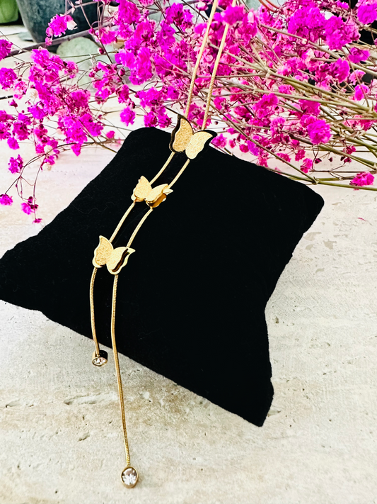Collier Papillons Dorés avec Zircon – Acier Inoxydable couleur or