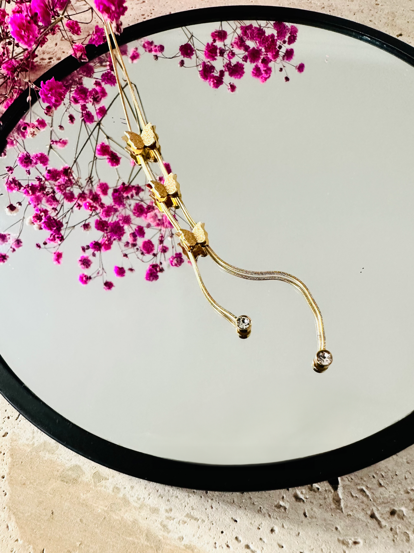 Collier Papillons Dorés avec Zircon – Acier Inoxydable couleur or