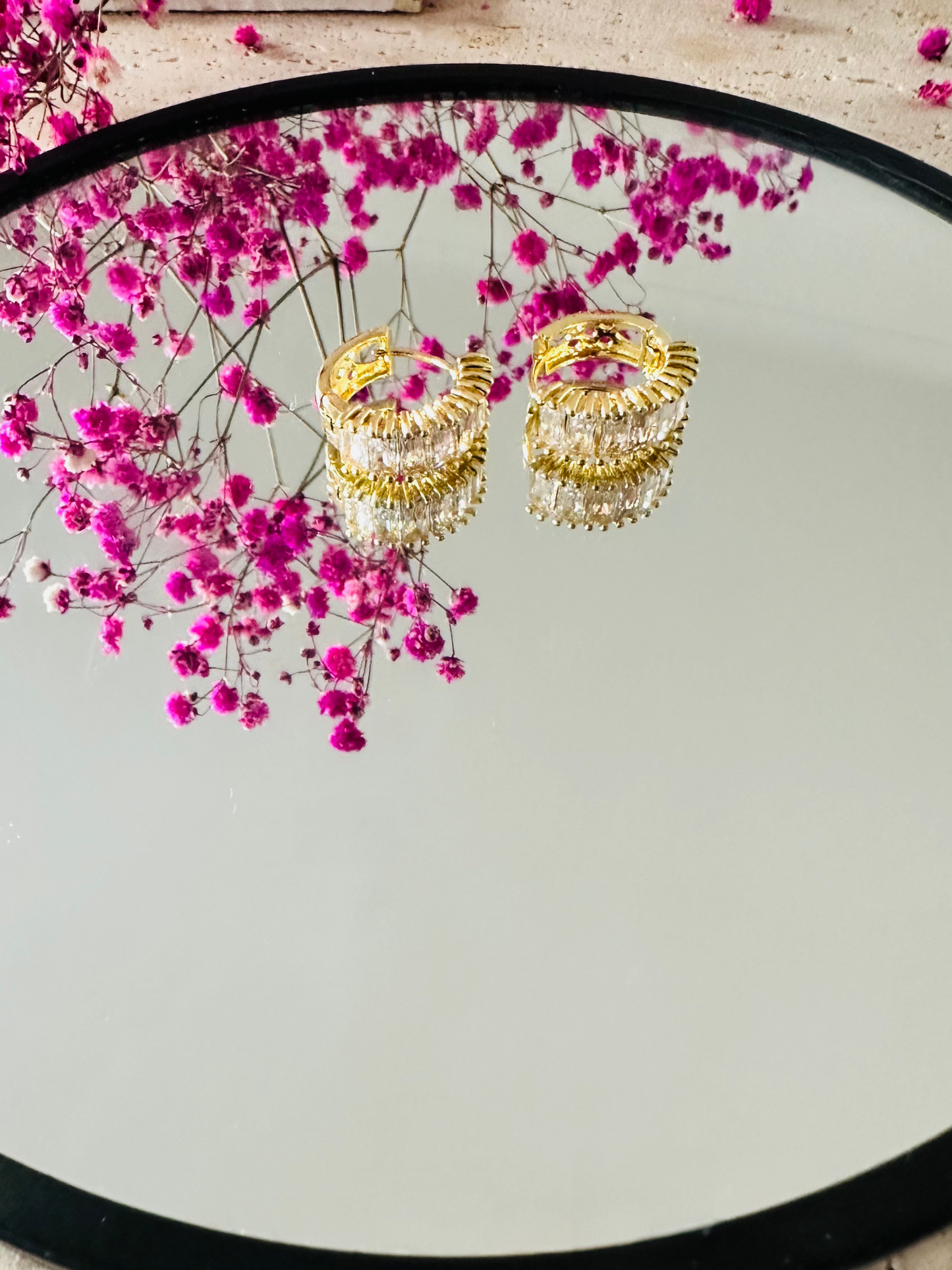 Créoles Dorées Baguette - Boucles d’Oreilles Zircons Taille Émeraude