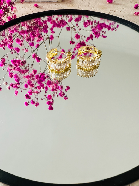 Créoles Dorées Baguette - Boucles d’Oreilles Zircons Taille Émeraude