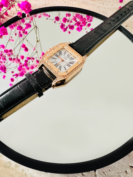 Montre Luxe Quartz Noire - Élégance Minimaliste